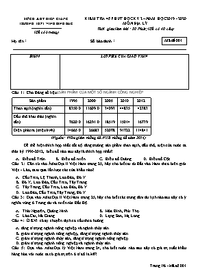 Đề kiểm tra 45 phút học kỳ II môn Địa lý Lớp 12 - Mã đề 001 - Năm học 2019-2020 - Trường THPT Vĩnh Bình Bắc